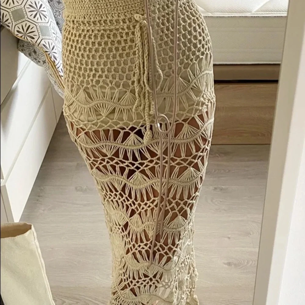 Crochet skirt summer beach skirts cream beige bikini cover up - Picture 2 of 5